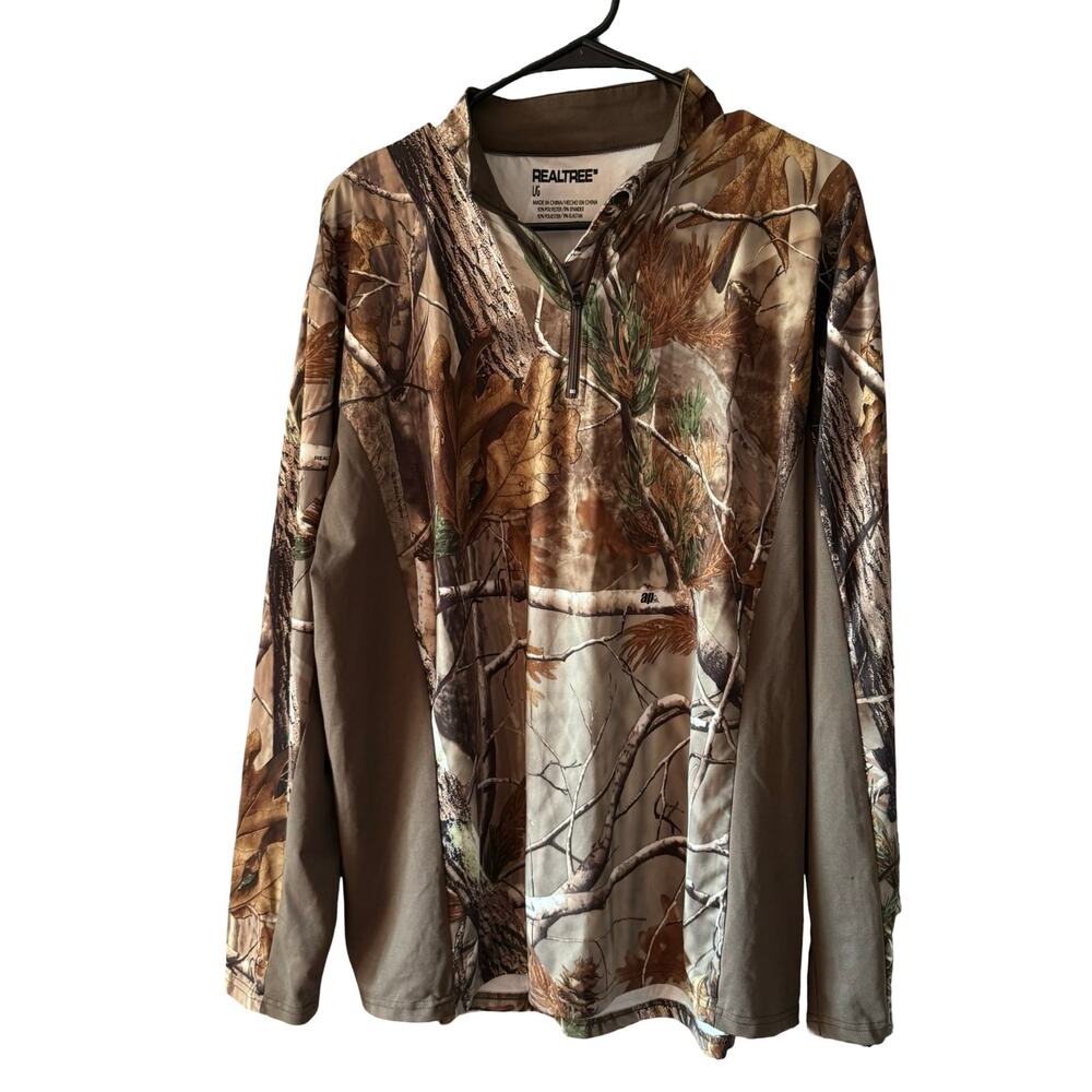 Realtree RTAP Camo Quarter Zip Shirt Men's L Polyester Spandex Hunting Tee